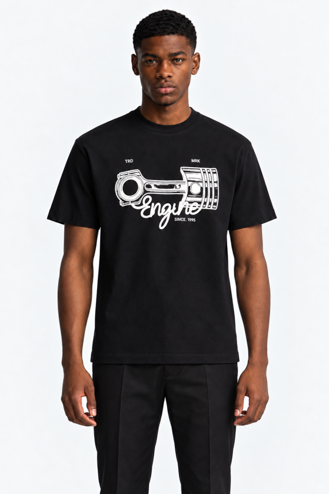 ENGINE Piston Graphic T-Shirt — Black