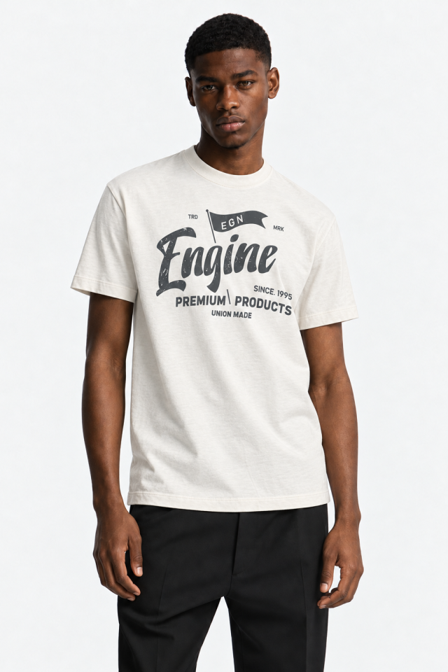 LAMBDA ENGINE Heritage Flag T-Shirt — Bone White