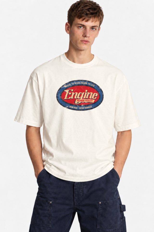 ENGINE Vintage Oval Graphic T-Shirt — Bone White