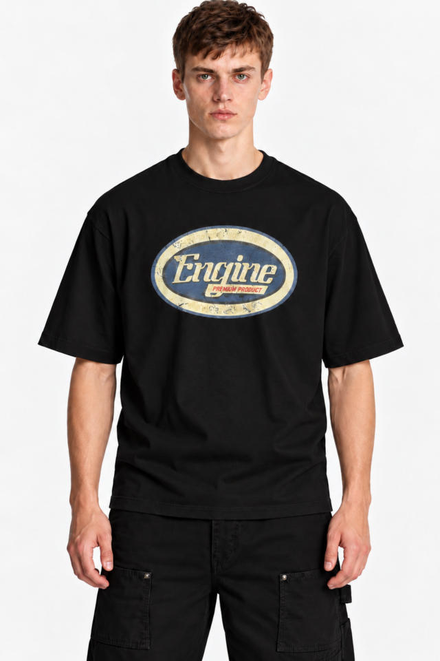 ENGINE Vintage Oval Graphic T-Shirt — Black