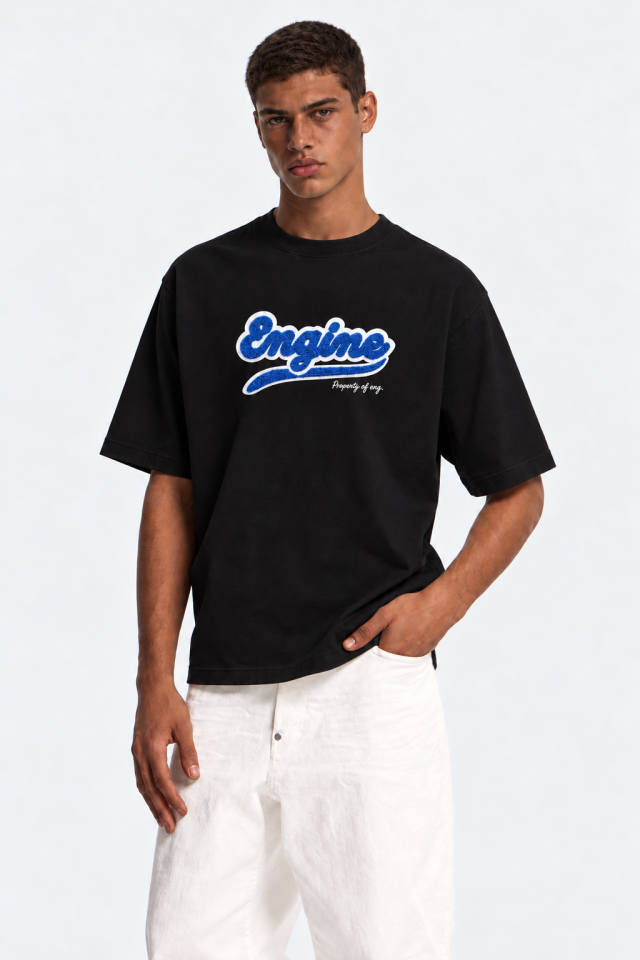 ENGINE Script Logo T-Shirt — Black