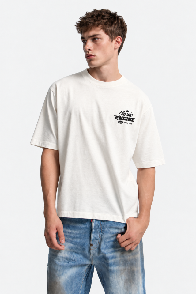 ENGINE Classic Drag Race T-Shirt — Bone White